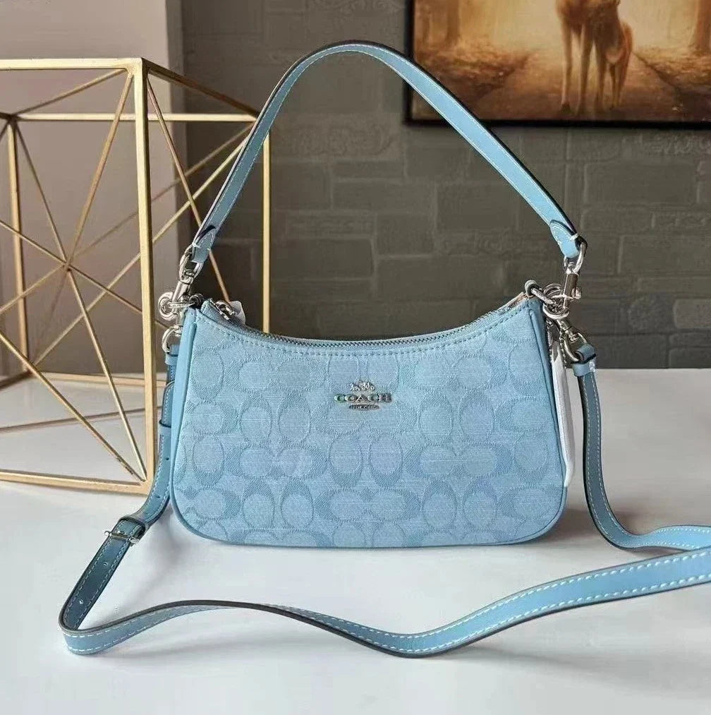 NWT Coach Teri Shoulder Bag Signature Chambray Light Blue CH139 New Outlet